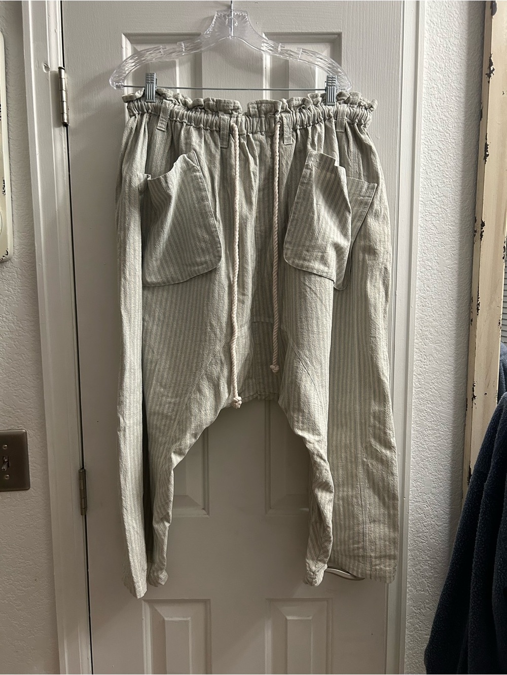 Free People Beige Striped Drawstring Joggers